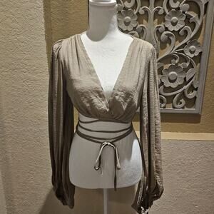 Princess Polly Ayesha Size 6 Brown Boho Peasant Hippie Balloon Sleeve Top NEW